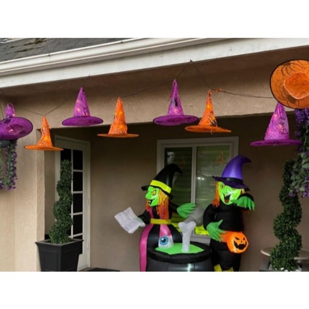 Halloween Decoration Lights, 8 PCS Waterproof Hanging Witch Hat